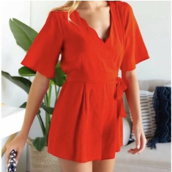 Francesca’s Jun & Ivy Red Romper w/ Scalloped Neckline - Picture 13 of 13